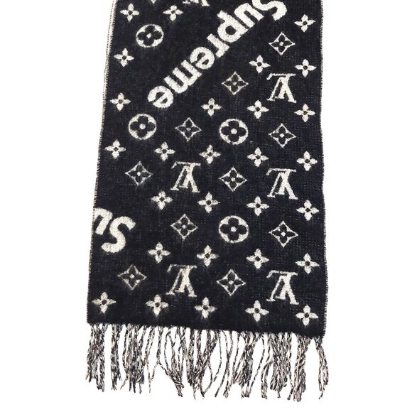 Louis Vuitton LV Supreme Black & White Monogram Cashmere Scarf - Picture 6 of 15